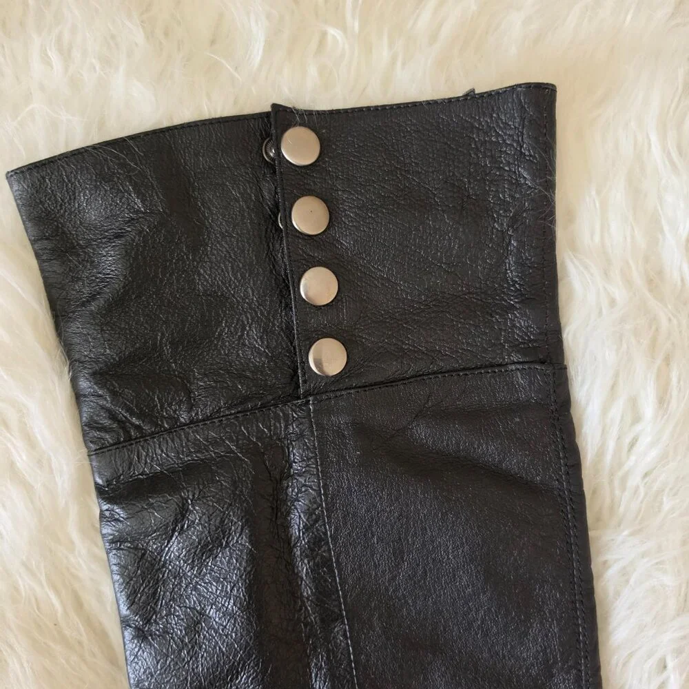 Chinese Laundry Leather Over The Knee Boots Black size 7M Flat Snap Buttons